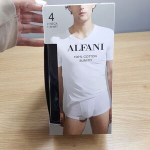 ALFANI Shirt Mens Small Black 4-Pack V-Neck T-Shirt 100% Cotton Slim Fit